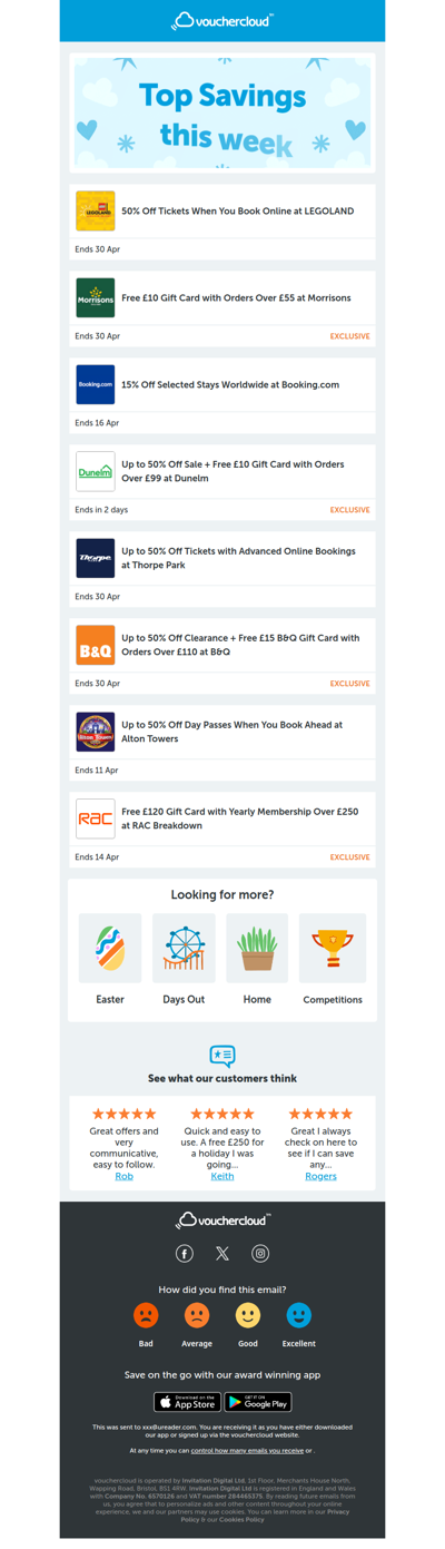 Bank holiday special ☀️ LEGOLAND - 50% off • B&Q - £15 gift card • Thorpe Park - 50% off + more!