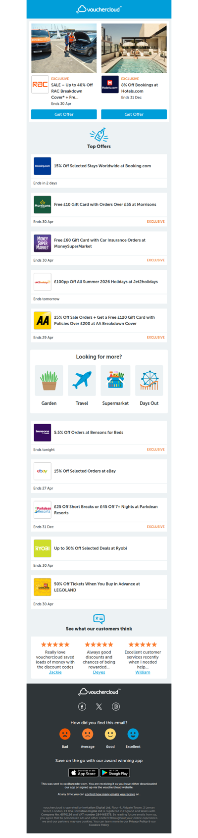 Hotels.com - 8% off • Jet2Holidays - £100 off • AA Breakdown - 25% off + more!