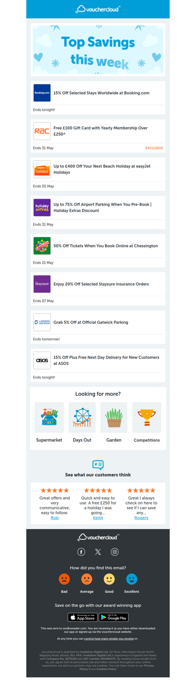 ASOS - 15% off • Holiday Extras - up to 75% off • easyJet Holidays - up to £400 off + more!