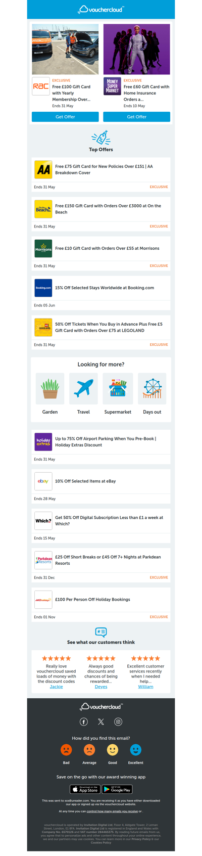 RAC Breakdown - £100 gift card • Booking.com - 15% off • LEGOLAND - 50% off + more!