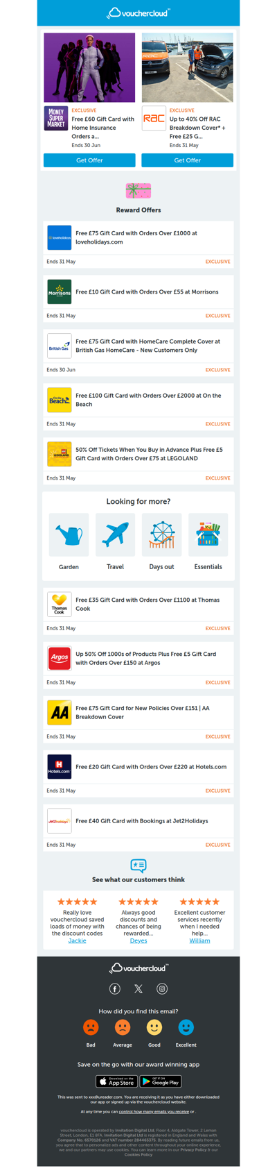 Morrisons - £10 gift card • LEGOLAND - £5 gift card • loveholidays - £75 gift card + more!