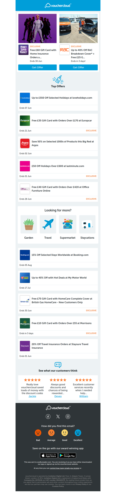 Booking.com - 15% off • RAC Breakdown - 40% off • Argos - 50% off + more!