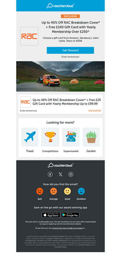 40% off + a £100 gift card with RAC Breakdown