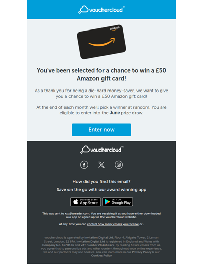 A thank you for our top savers - win a £50 Amazon gift card