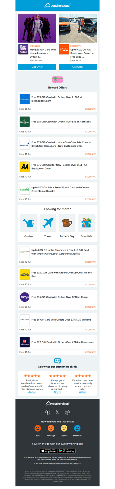 Get gift cards when you shop! RAC Breakdown - £100 gift card • Loveholidays - £75 gift card • Morrisons - £10 gift card + more!