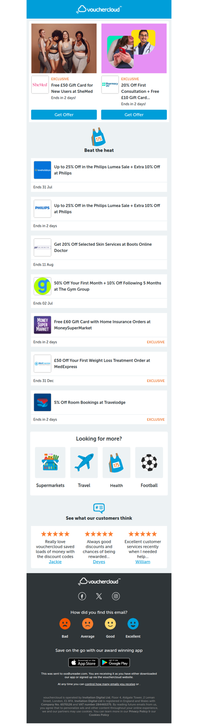 The Gym Group - 50% off • MedExpress - £50 off • SheMed - £50 gift card + more!