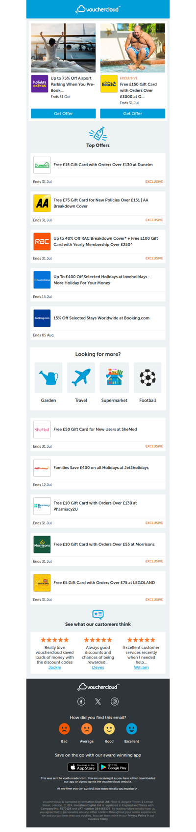 Holiday Extras - up to 75% off • On the Beach - £150 gift • Dunelm - £15 gift + more!