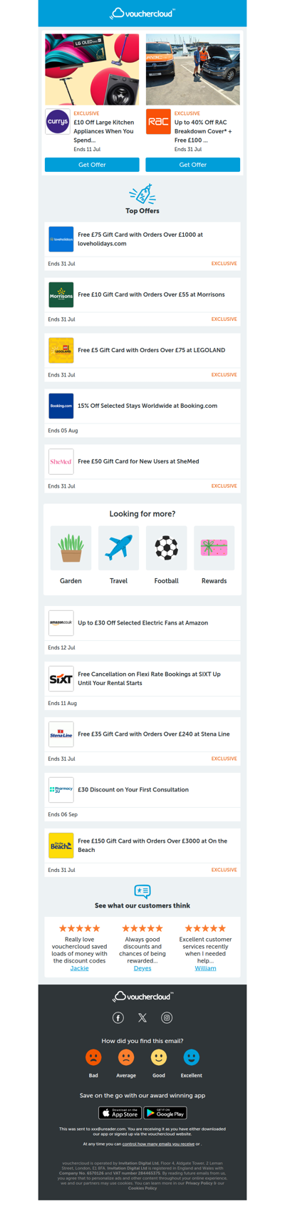 Currys - £10 Off • RAC Breakdown - 40% off • loveholidays.com - £75 voucher + more!