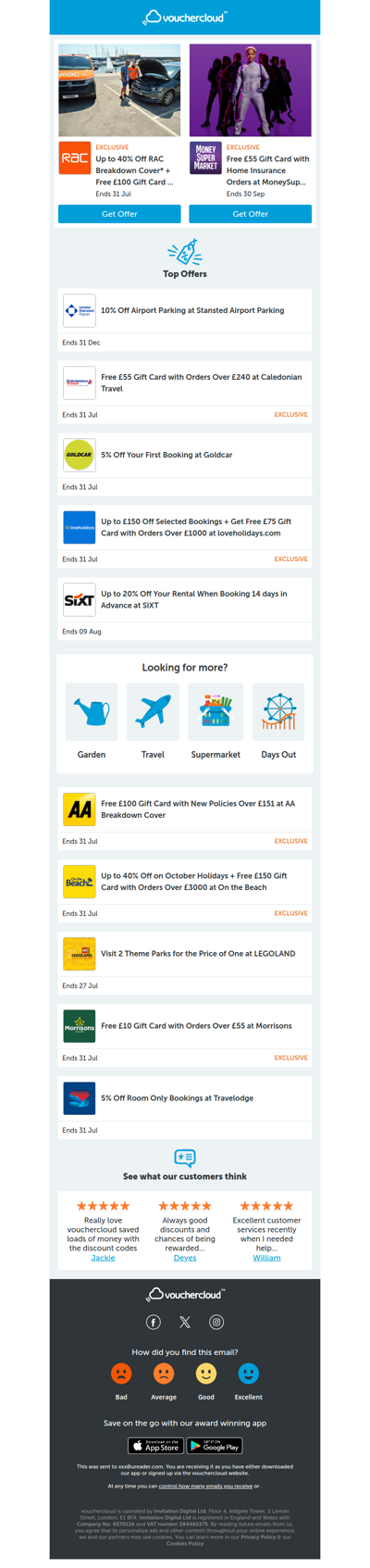 RAC Breakdown - £100 gift card • MoneySuperMarket - £55 gift card • Stansted Airport Parking - 10% off + more!