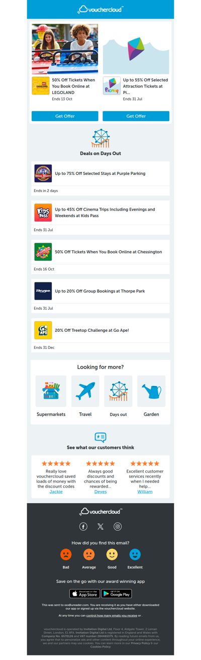 No plans today? LEGOLAND - 50% off • Alton Towers - 2 for 1 • Kids Pass - 45% off cinemas + more!