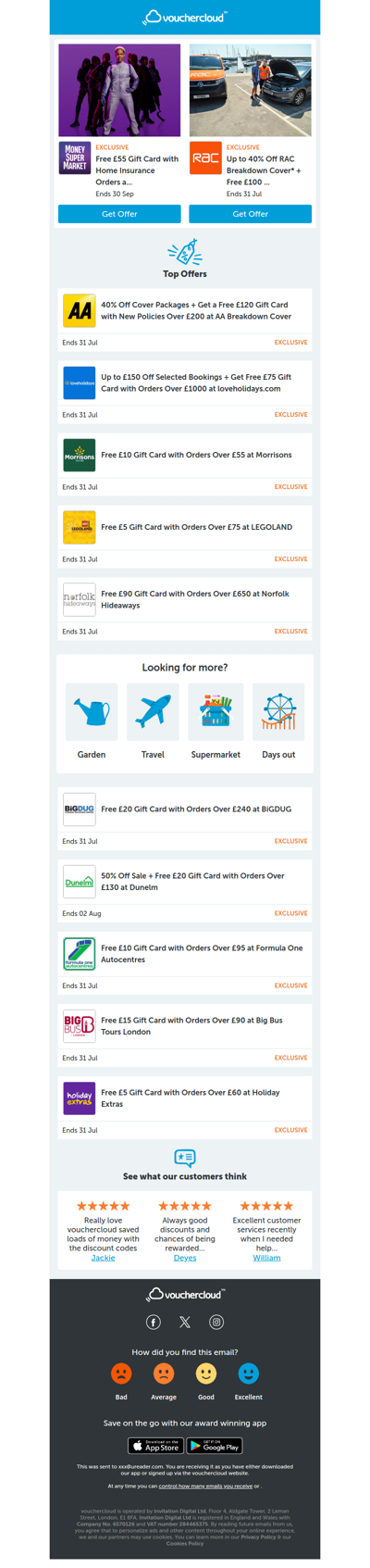 Loveholidays - £75 gift card • MoneySuperMarket - £55 gift card • RAC Breakdown - £100 gift card + more!