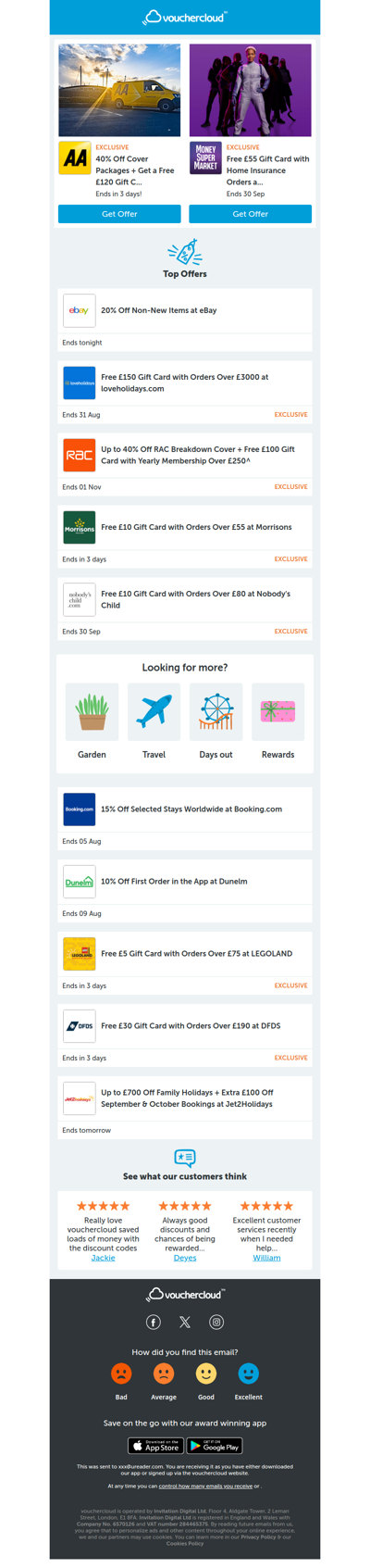 AA Breakdown - 40% off • MoneySuperMarket - £55 gift card • ebay - 20% off + more!