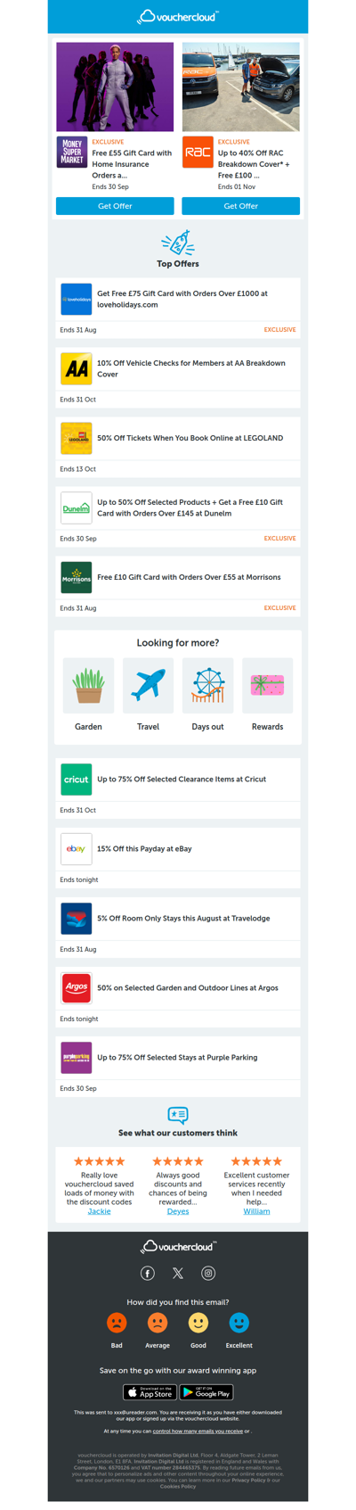 MoneySuperMarket - £55 gift card • loveholidays.com - £75 gift card • RAC Breakdown - 40% off + more!