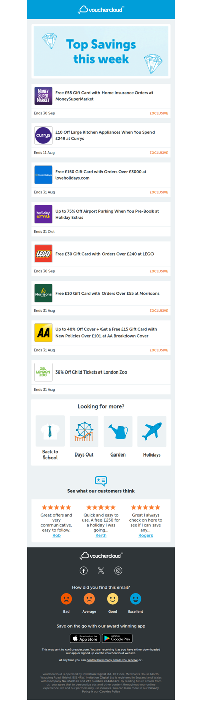 Friday's deals 🙌 MoneySuperMarket - £55 gift card • LEGO - £30 gift card • London Zoo - 30% off + more!