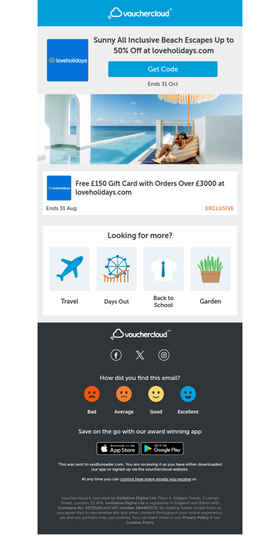 Up to 50% off at loveholidays + a £150 Amazon gift card!