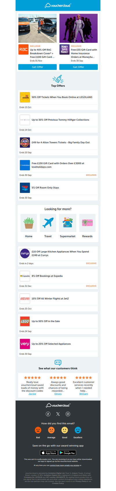 MoneySuperMarket - £55 gift card • loveholidays.com - £150 gift card • LEGOLAND - 50% off + more!