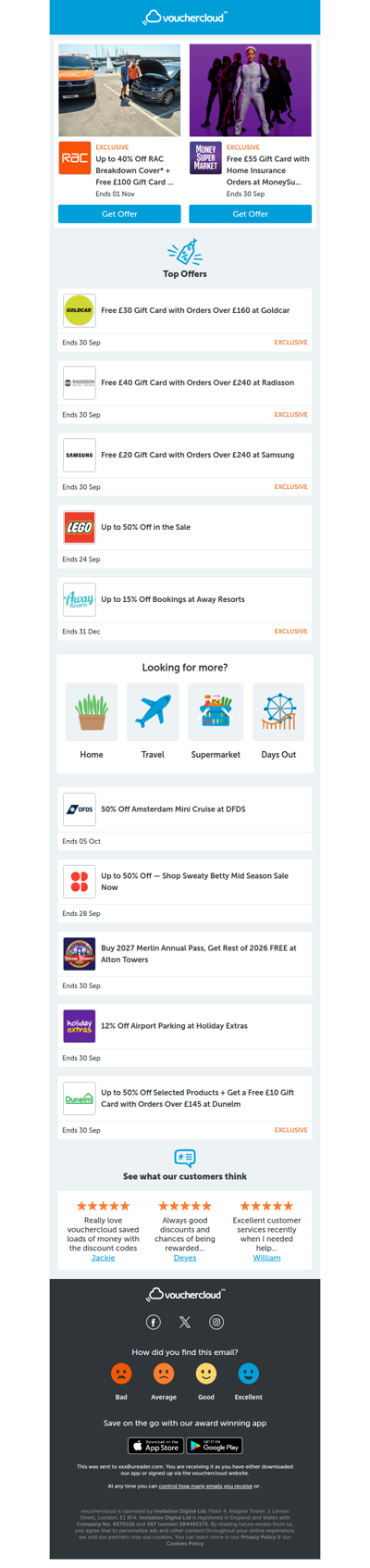 RAC Breakdown - 40% off • LEGO - 50% off • DFDS - 50% off + more!