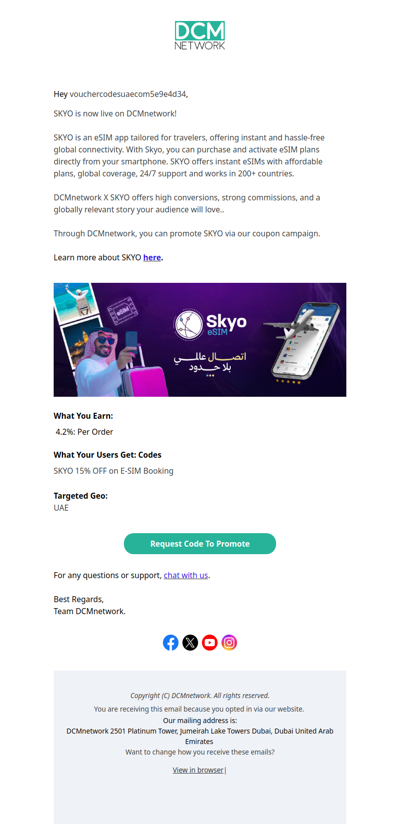 SKYO is live and is giving 15% OFF on E-SIM Booking