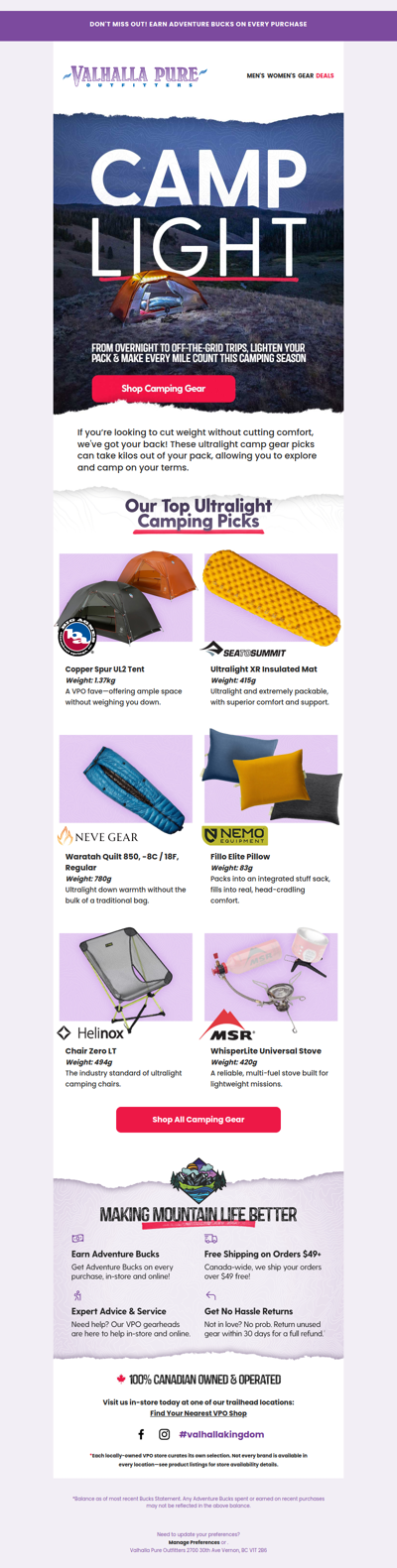 Ultralight camping gear picks