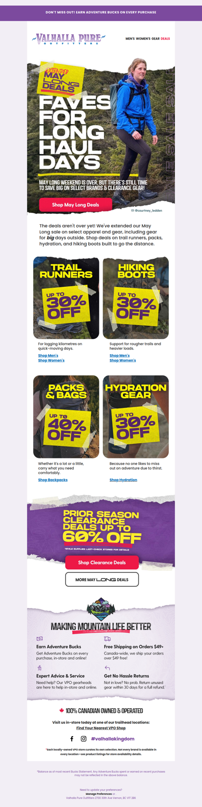Extended savings on gear for long-haul days 🥾
