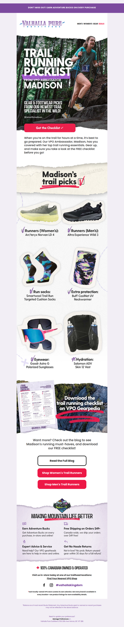 Free trail running checklist