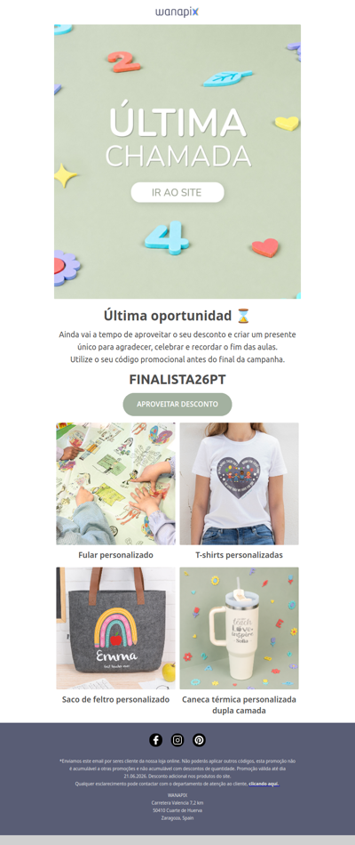 Última oportunidad para o seu desconto de fim de curso. 🎓
