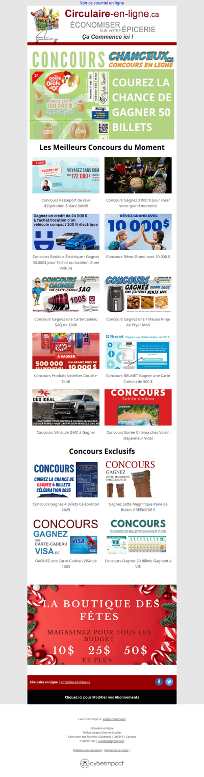 Concours 50 Billets La Poule aux Oeufs d'Or à Gagner