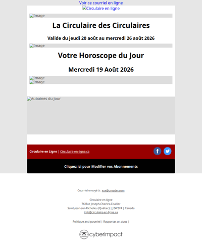 Nouvelles Circulaires du 20 au 26 Août 2026