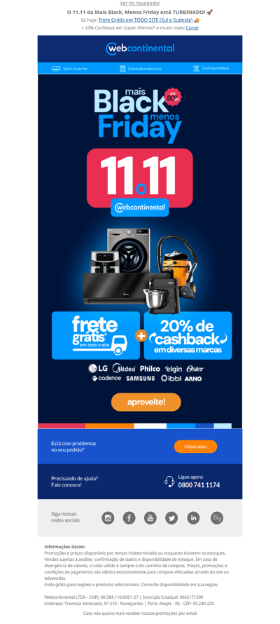 🚨 O 11.11 mais TURBINADO do ano COMEÇOU! 🚨 Frete Grátis em todo site* + Cashback, e muuuito mais!