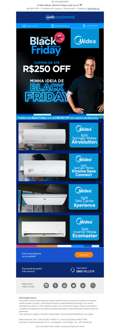 🏷️ Cupons de até R$250 OFF em Seleção de Climatização Midea!