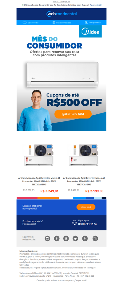 ⏳Última chance de garantir seu Ar Condicionado Midea com cupons de até R$500 OFF!