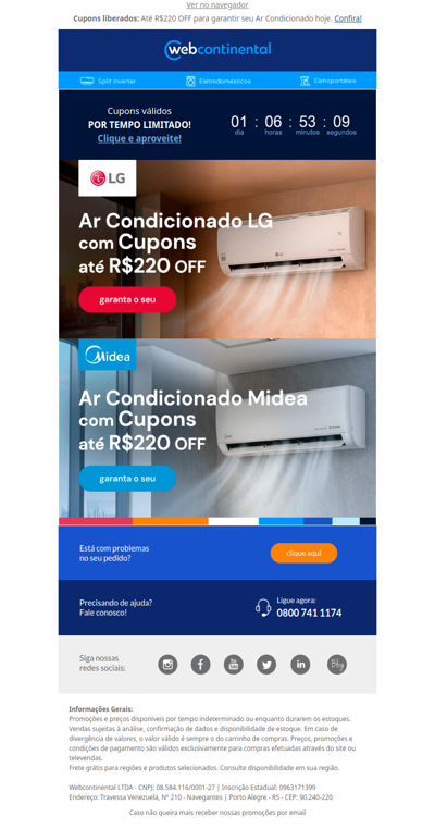 🚨 Cupons liberados: Até R$220 OFF para garantir seu Ar Condicionado hoje!