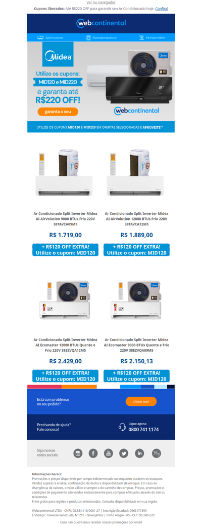 PRORROGADO:  Ar Condicionado Midea com Menor Preço + Cupom Exclusivo! 🚨🏷️