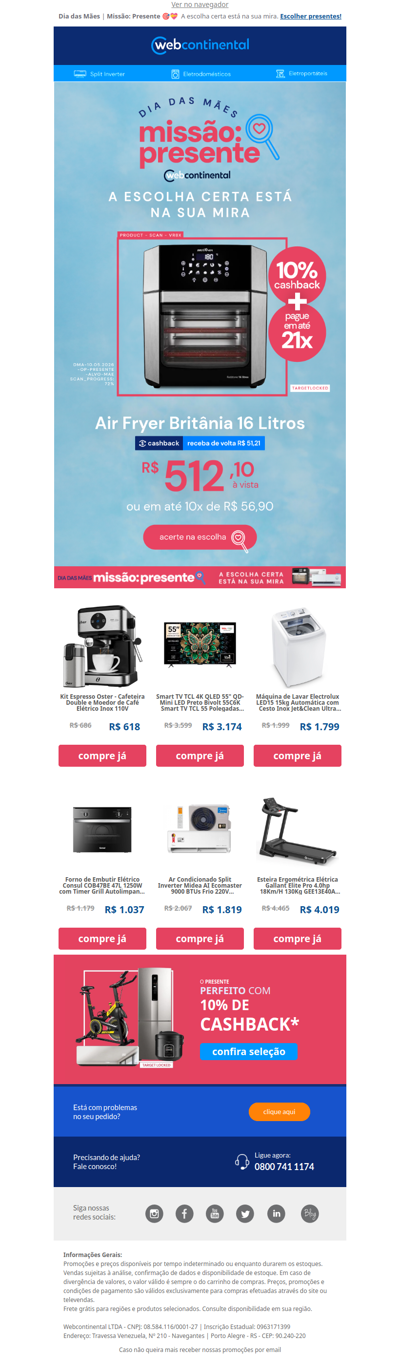 💝 A #MissãoPresente continua: O presente perfeito em até 21x + 10% de CASHBACK!*