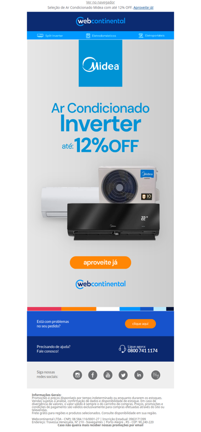 Garanta seu Ar Condicionado Midea hoje com até 12% OFF! 🌬️