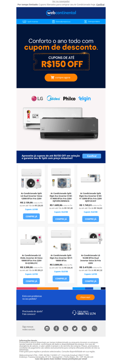 🚨 Cupons liberados: Até R$150 OFF para garantir seu Ar Condicionado Split!