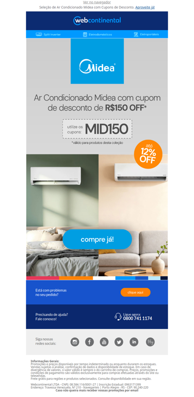 🔥 Cupom de R$150 OFF para garantir seu Ar Condicionado Midea!
