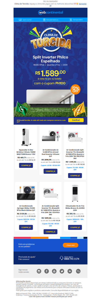 🔥 Cupons de até R$ 150 OFF em Ar Condicionado Quente/Frio e Aquecedores!