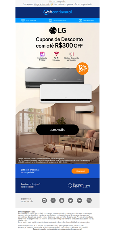 🚨 Cupons liberados: Até R$300 OFF em Ar Condicionado LG!