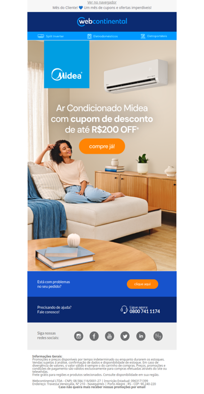Economize até R$ 200 na compra do seu Ar Split Midea! ❄️