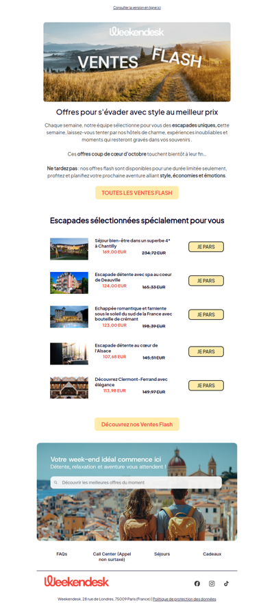 ⚡ Ventes Flash : Derniers jours pour nos escapades coup de cœur d’octobre