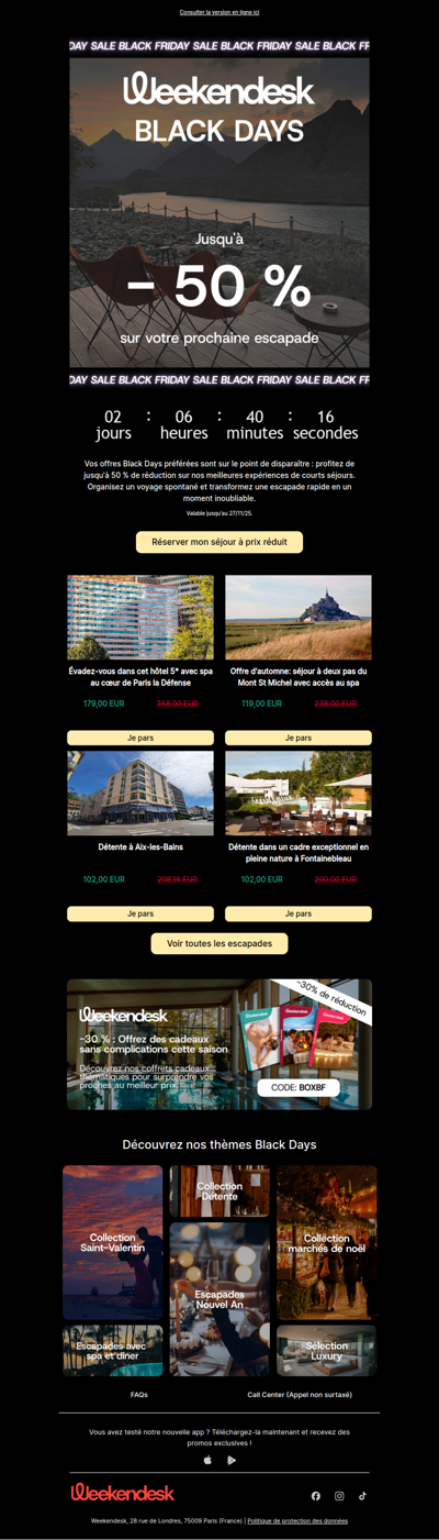 Weekender, Black Days jusqu'à -50 % sur les escapades