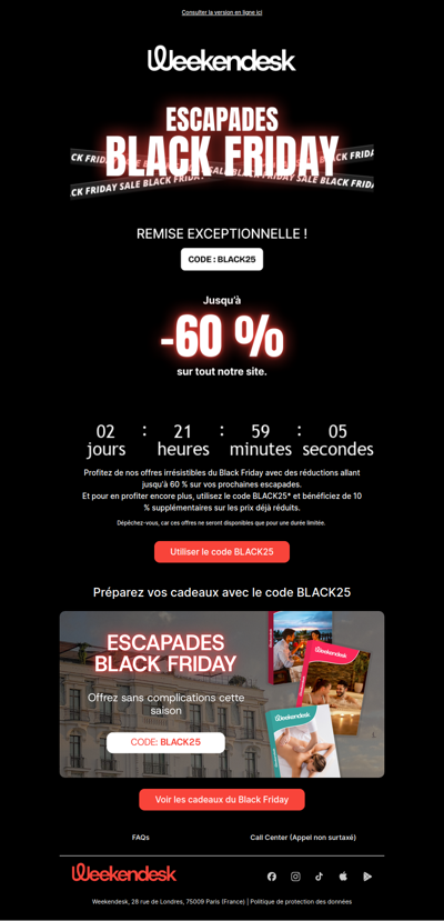 Black Friday 🖤 Jusqu'à -60 % sur toutes les escapades