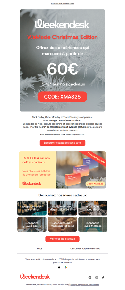 [Code: XMAS25] 🎁 Escapades et moments inoubliables pour Noël