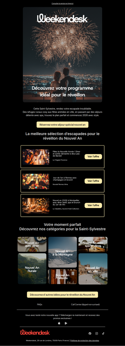 Séjours pour le réveillon pour bien commencer 2026