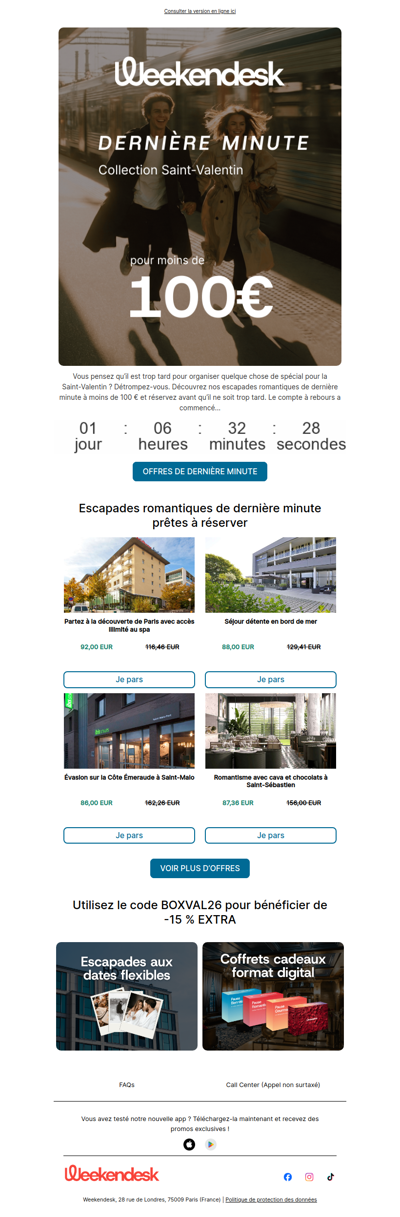 Moins de 100 € pour une escapade de Saint-Valentin !