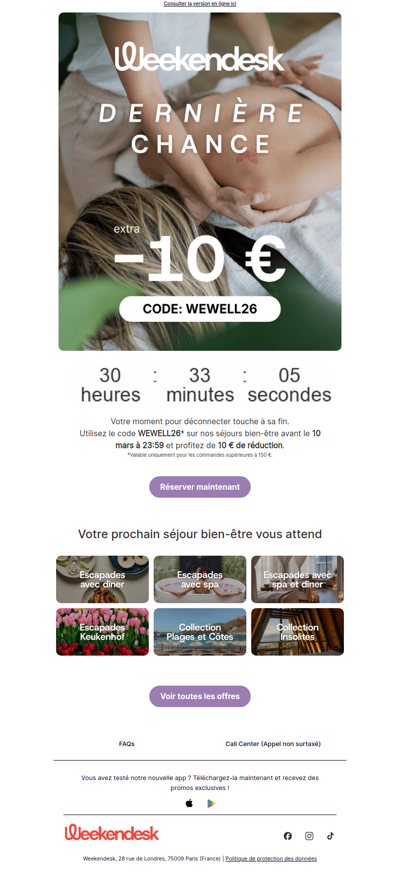 Dernière chance : 10 € sur les séjours bien-être