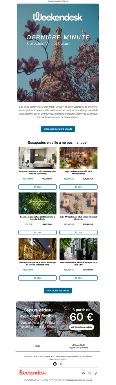 DERNIÈRE MINUTE escapades en ville