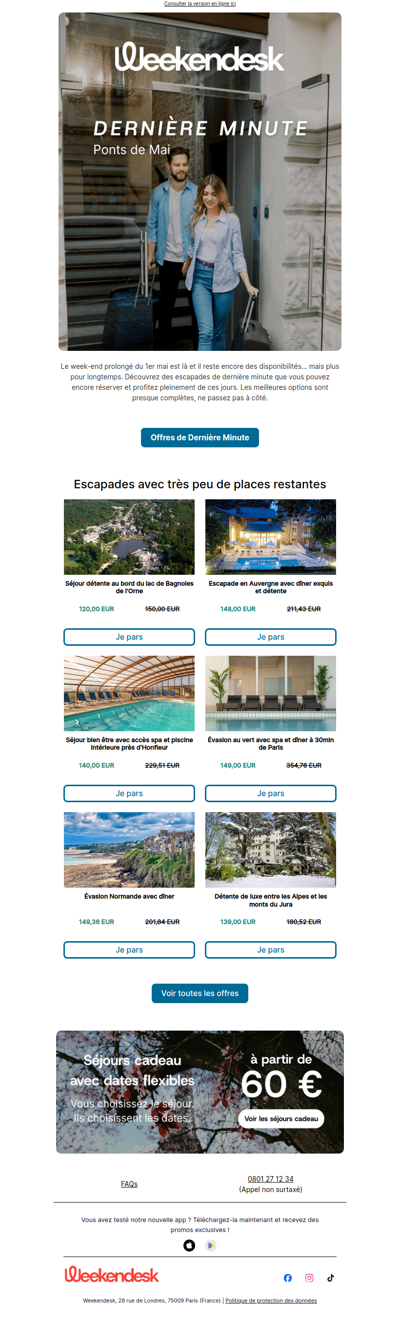 DERNIÈRE MINUTE escapades 1er mai