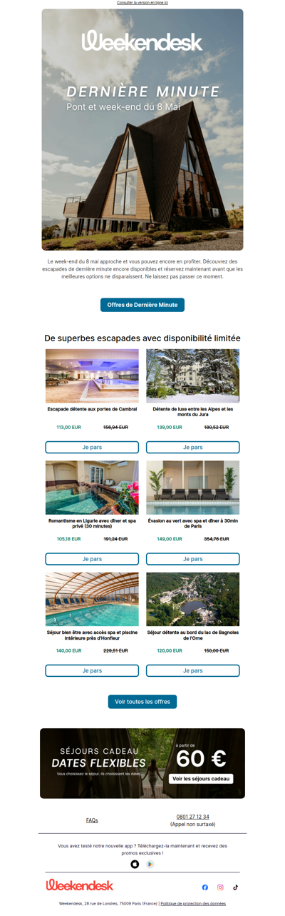 OFFRES DERNIÈRE MINUTE : week-end du 8 mai